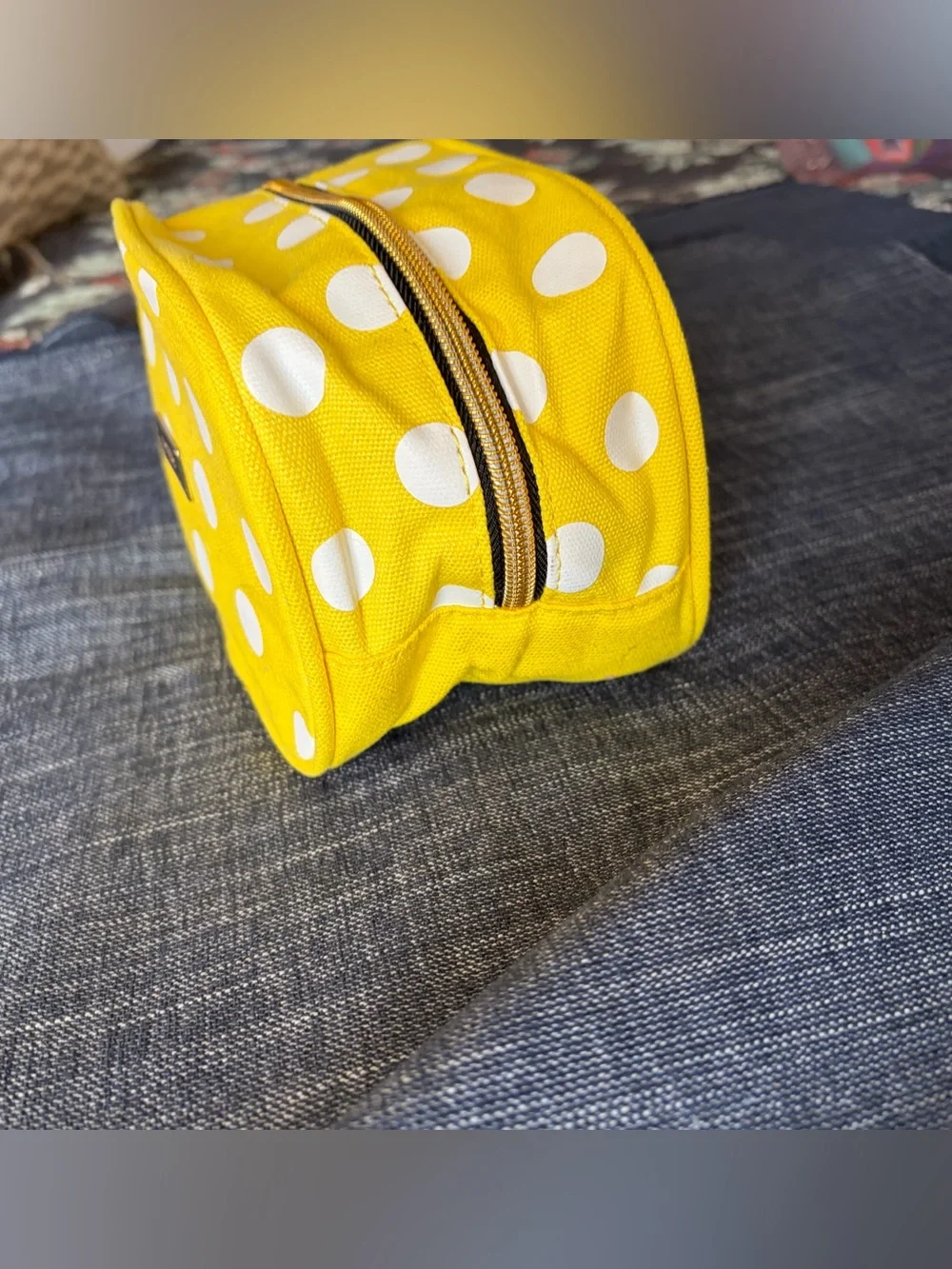Marc Jacobs Yellow and White Polka Dot Cosmetic Bag